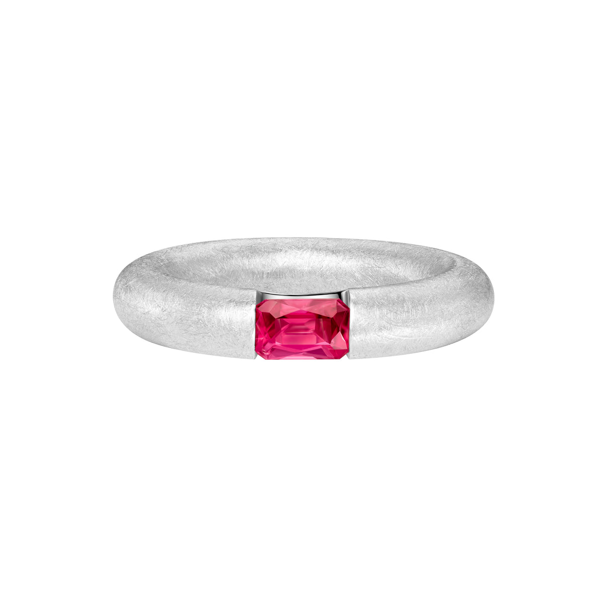 Brushed White Gold Ring With Rubelita in Emerald