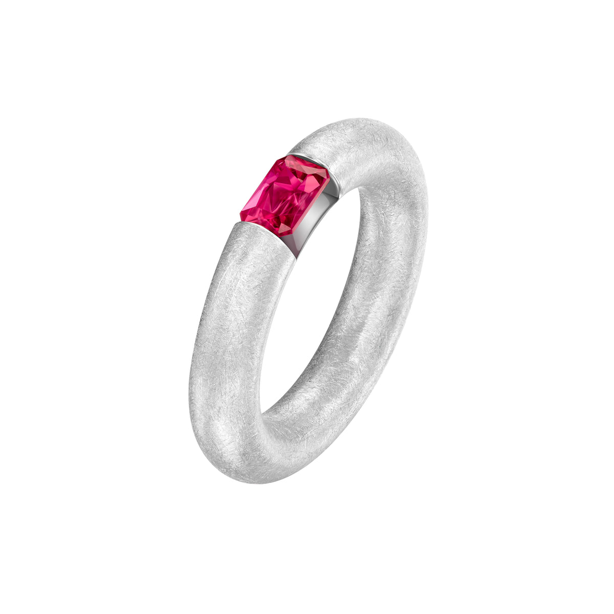 Brushed White Gold Ring With Rubelita in Emerald