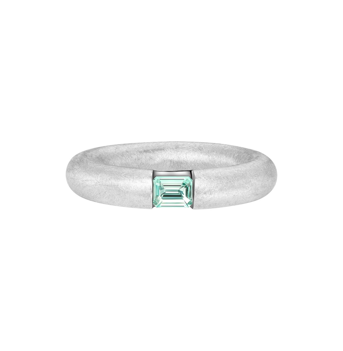 Brushed White Gold Ring With Paraiba Tourmaline