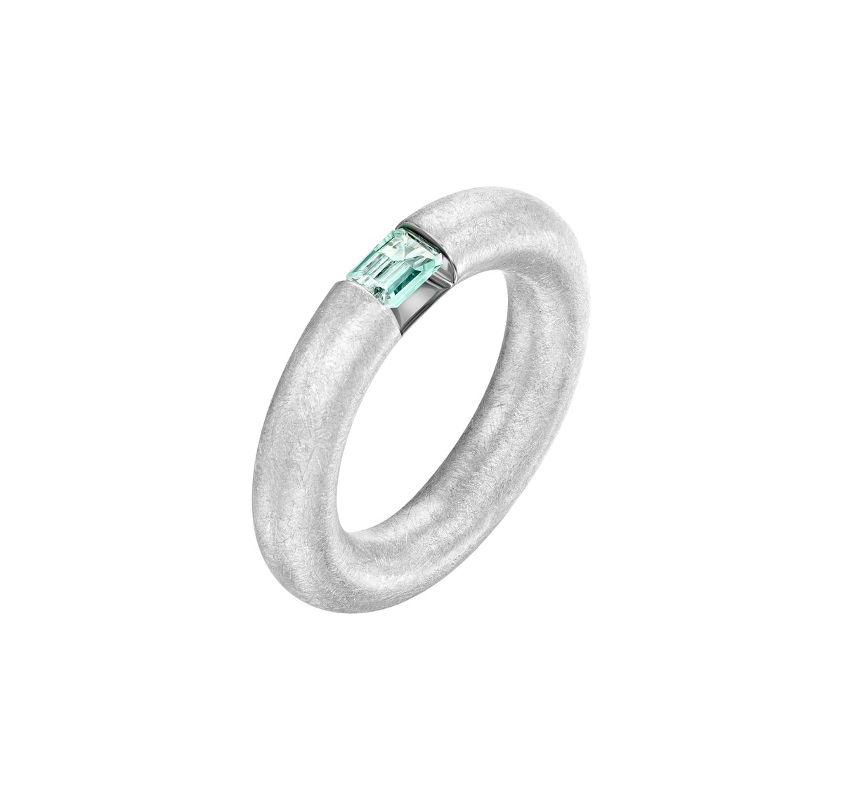 Brushed White Gold Ring With Paraiba Tourmaline