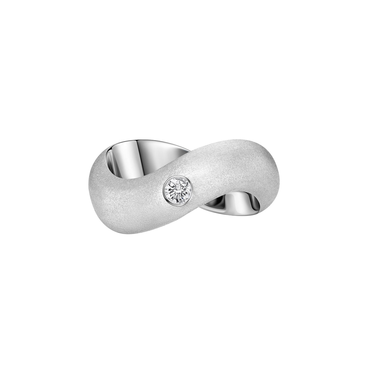 Brushed White Gold Wave Ring