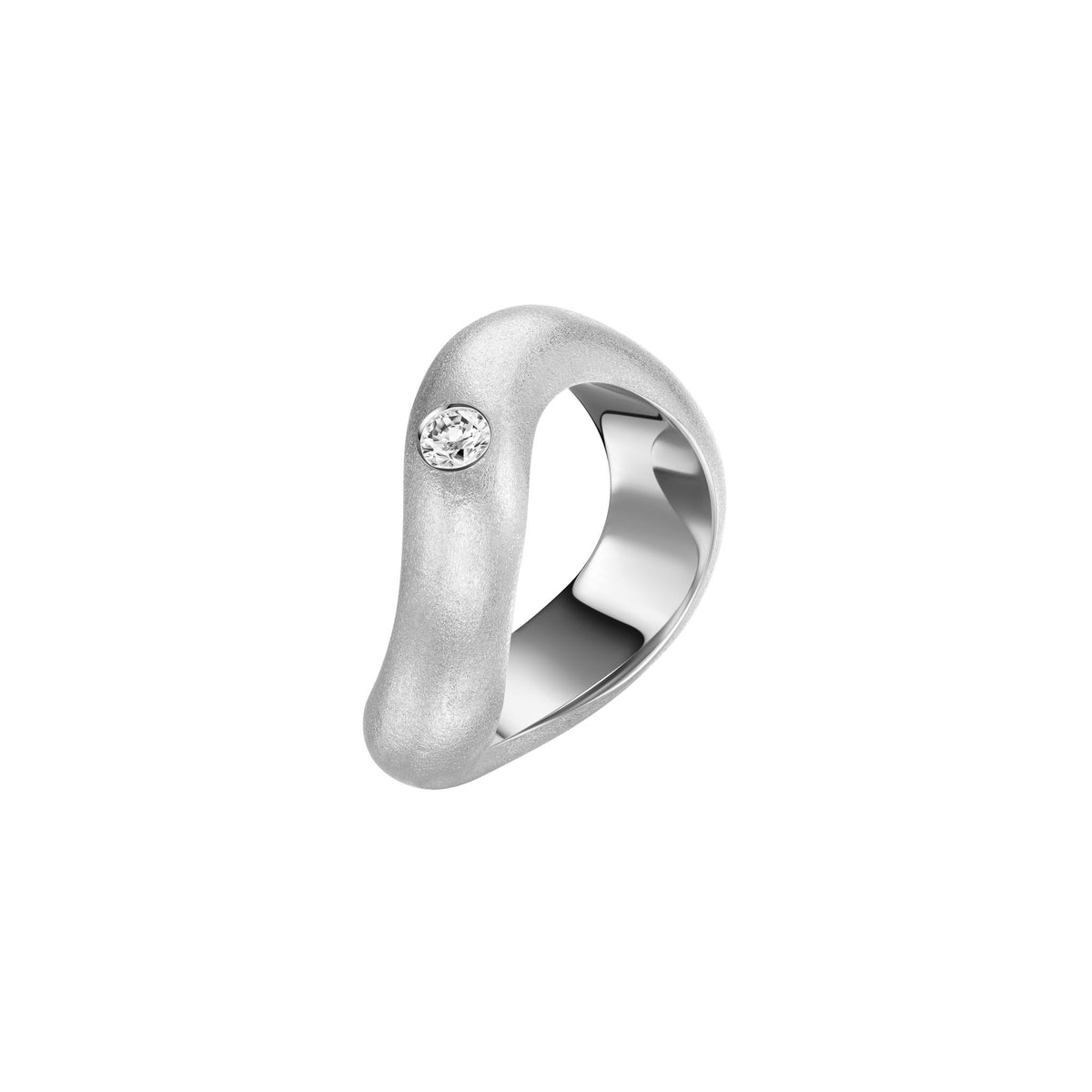 Brushed White Gold Wave Ring