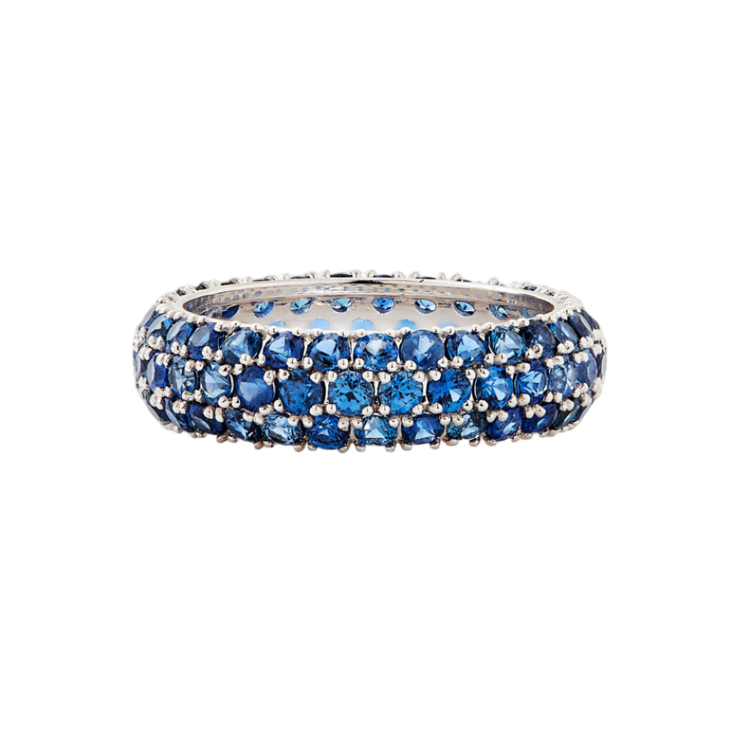 Pinky Diamond Pave Ring Blue Sapphire White Gold