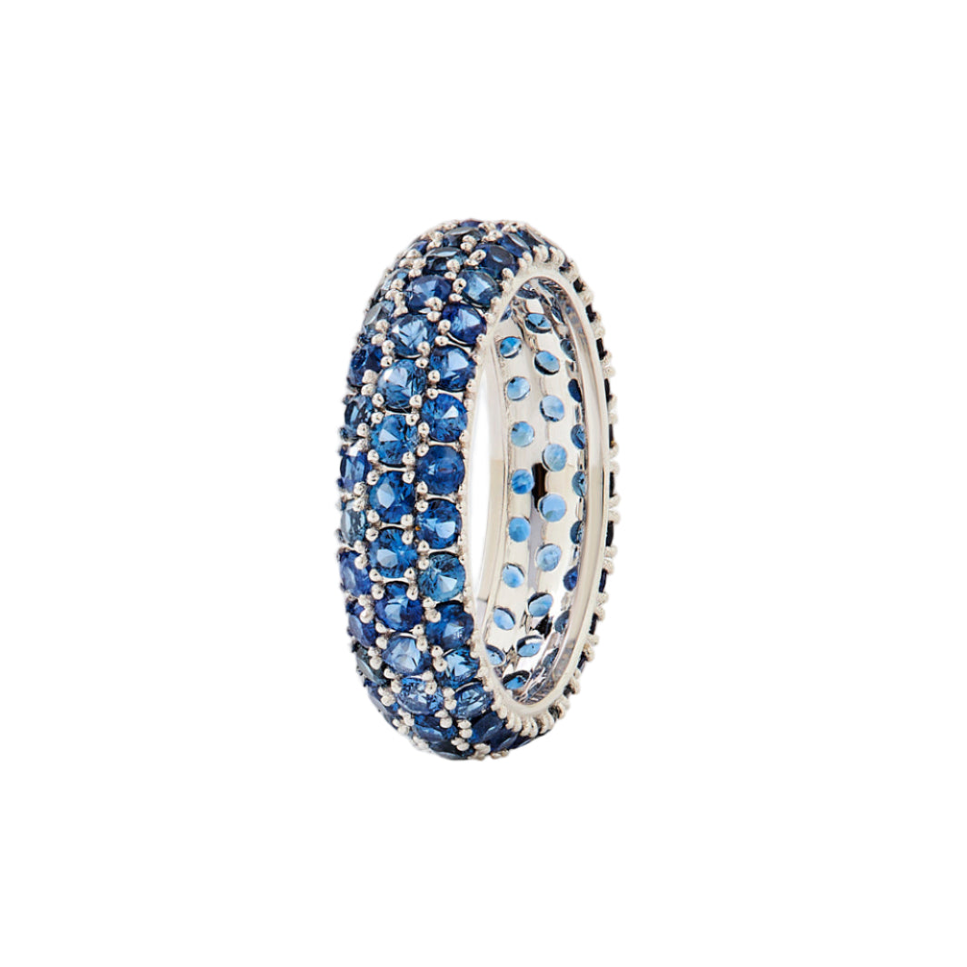 Pinky Diamond Pave Ring Blue Sapphire White Gold