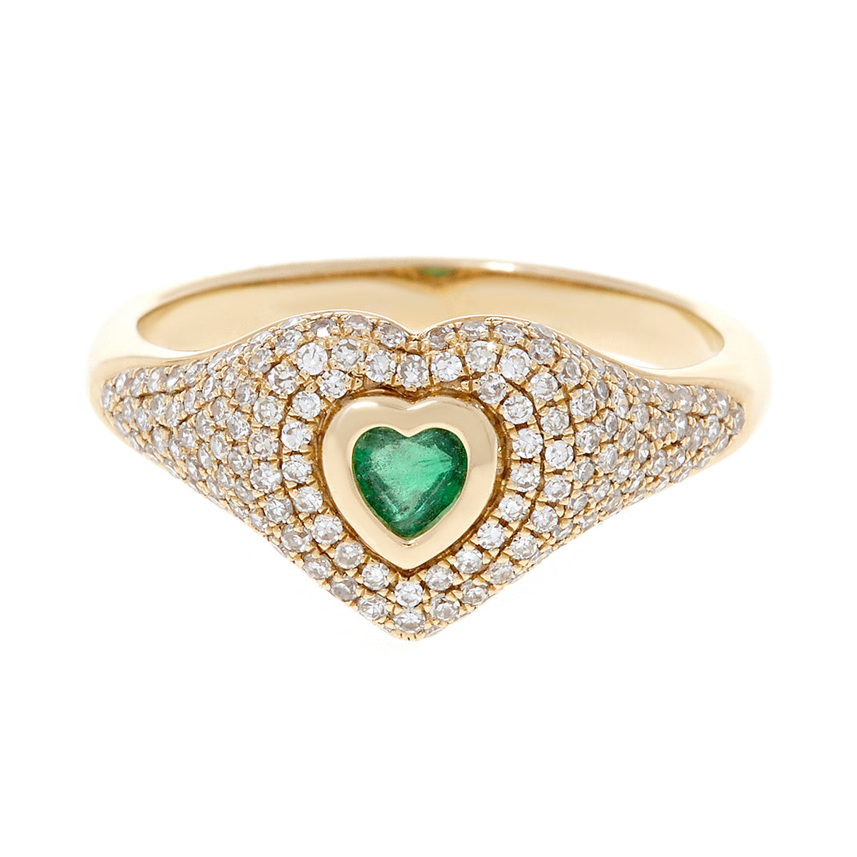 Heart Emerald and Diamonds Pinky Ring