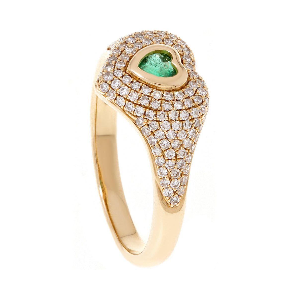 Heart Emerald and Diamonds Pinky Ring