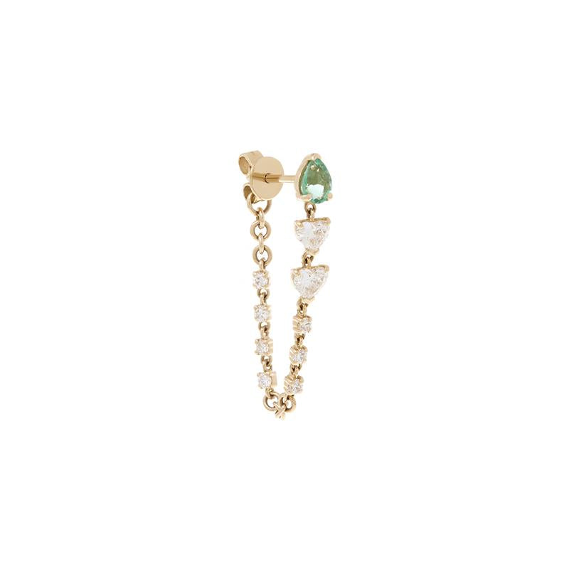 Double Heart Emerald Drop Earrings