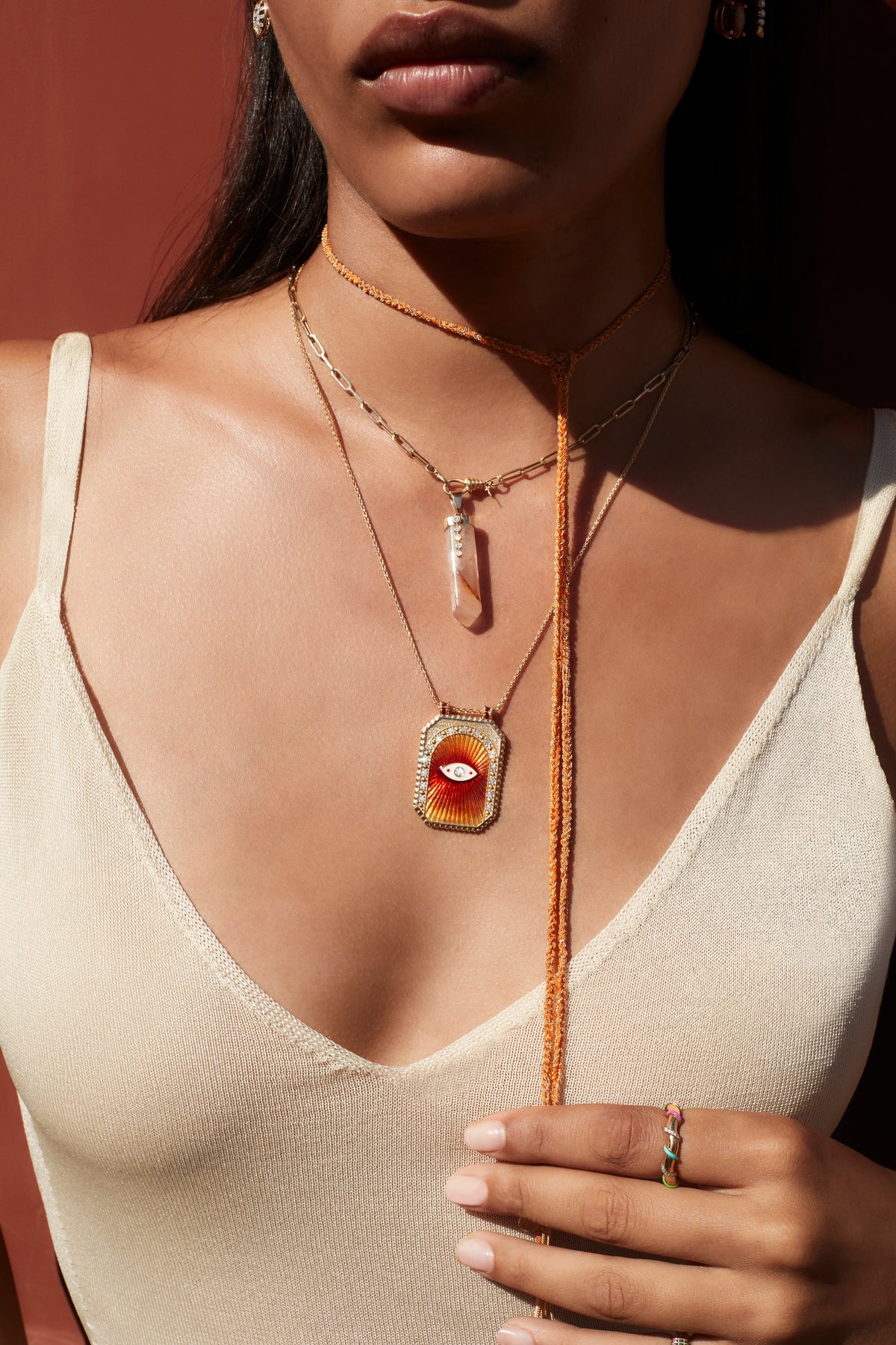 Natural Stone Quartz and Diamond Charm