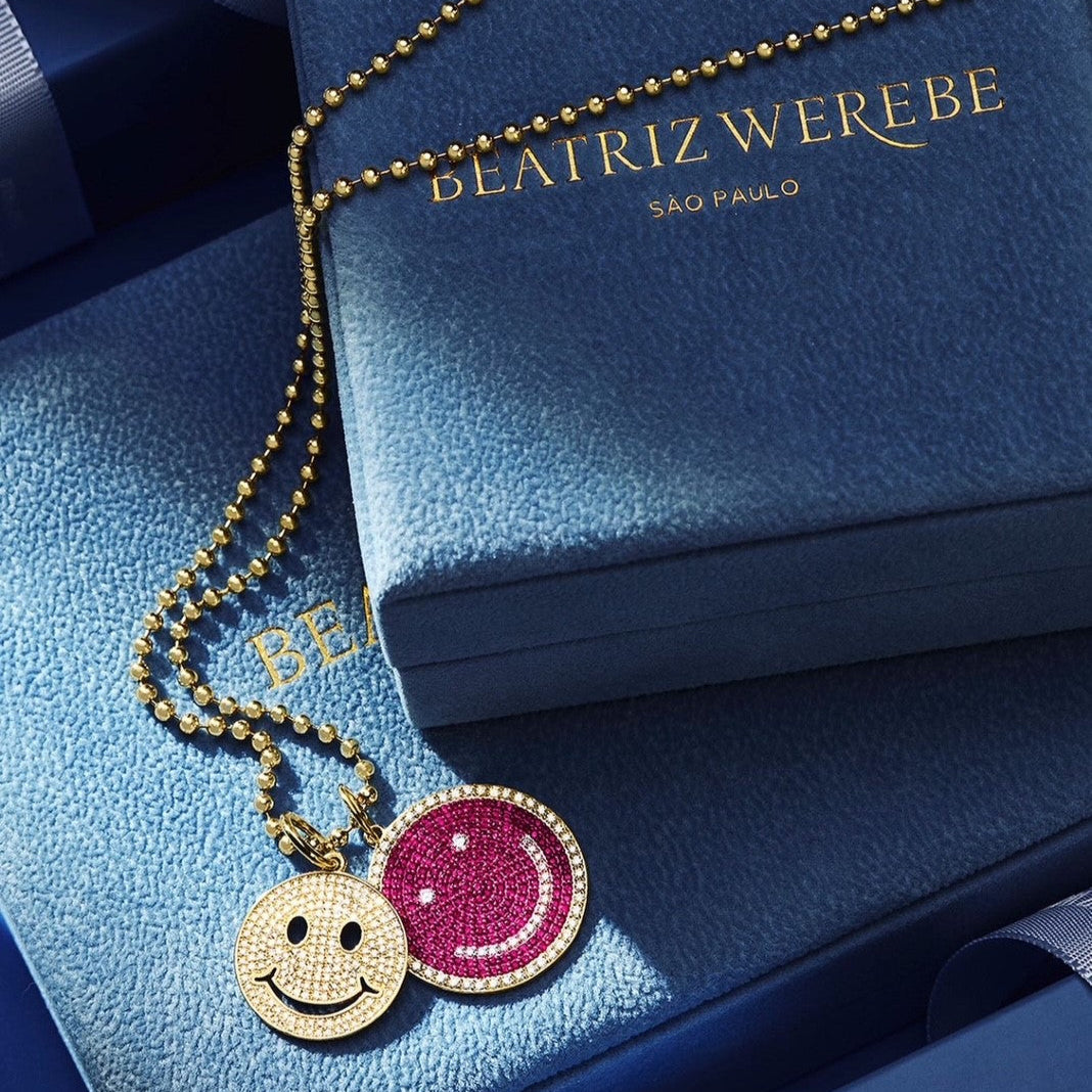 Electric Pink Sapphire Happy Face Charm