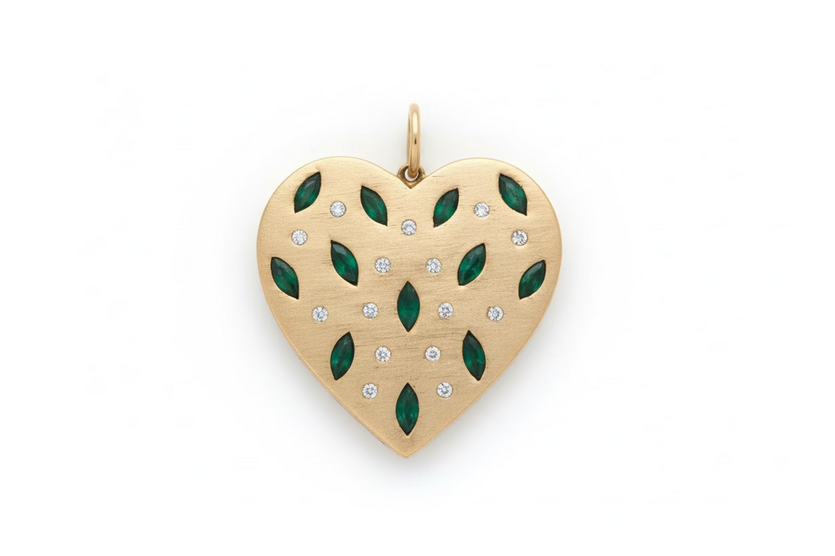 Heart Charm with Emeralds