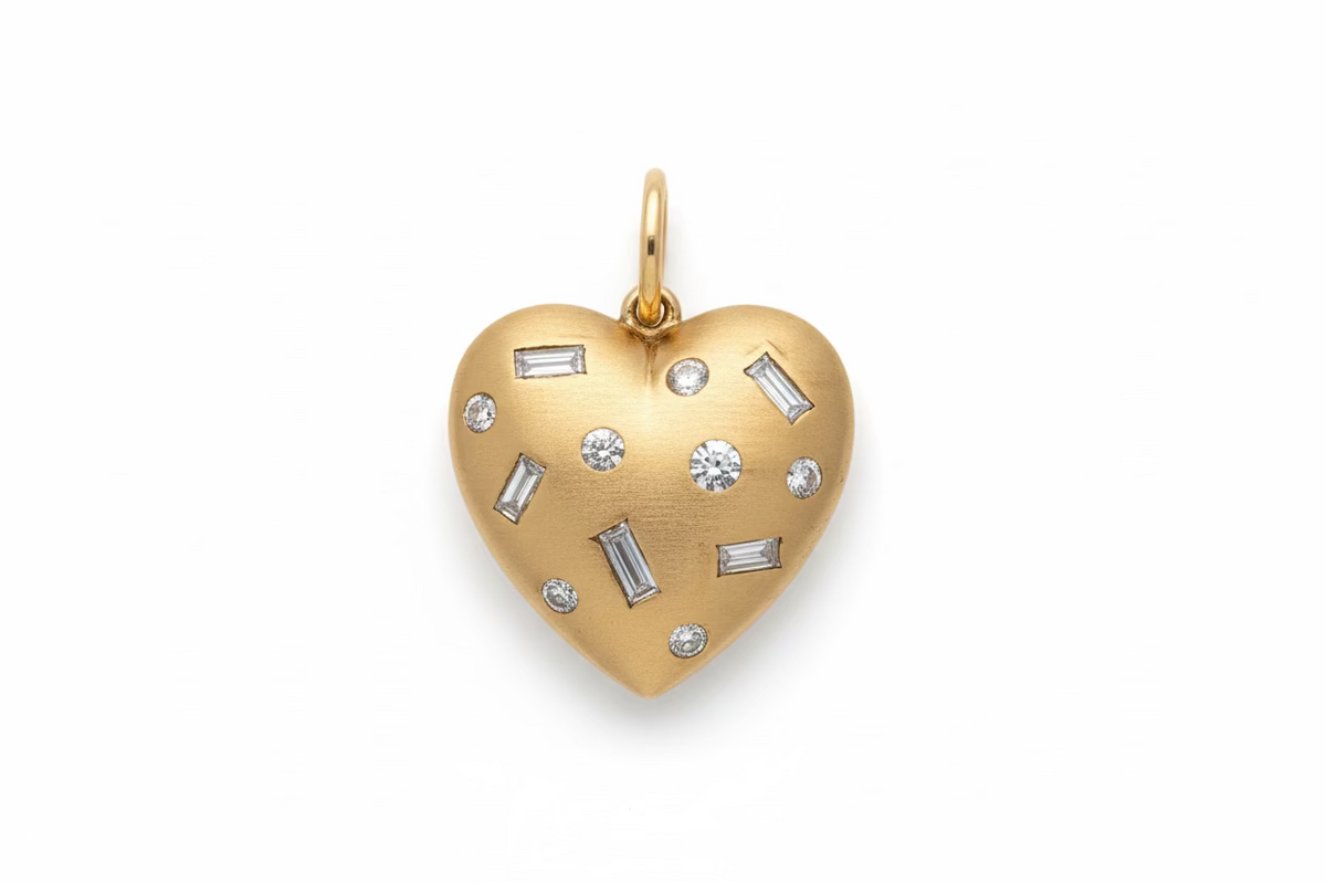 14K YG Heart Charm with Diamonds