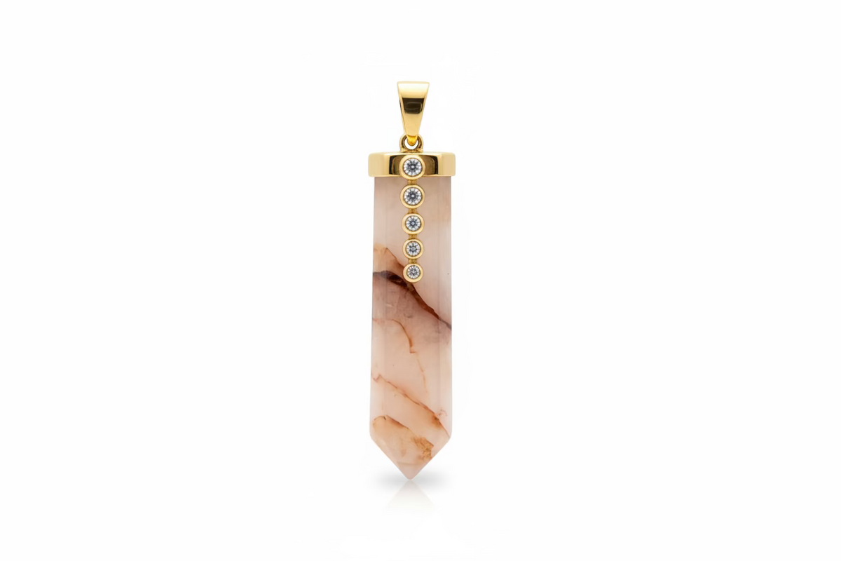 Natural Stone Charm Hematoide Quartz and Diamond
