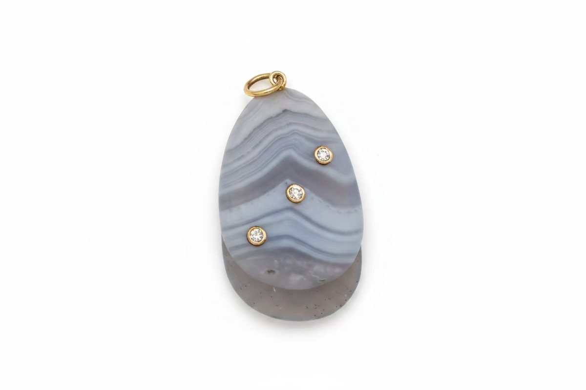 Call me Different Natural Stone Blue Agate with Diamonds