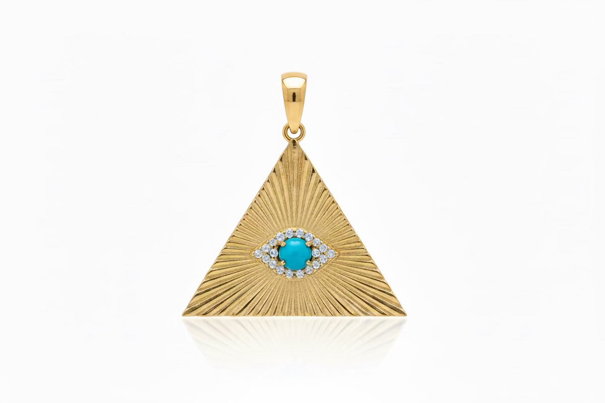Yellow Gold Triangle Evil Eye Turquoise