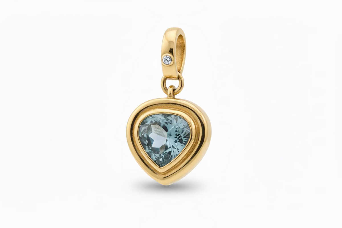 Yellow Gold Aquamarine Pear Shape Charm
