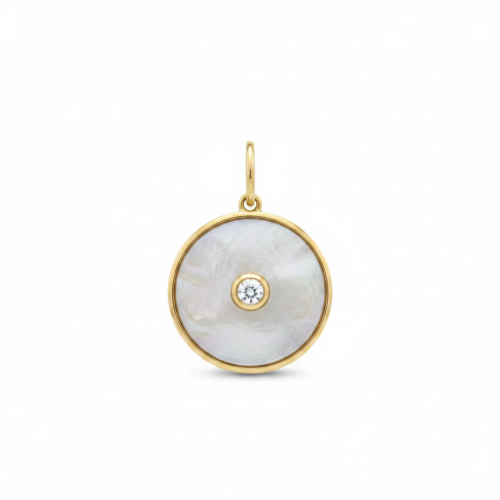 Yellow Gold Center Diamond Mother of Peark Charm
