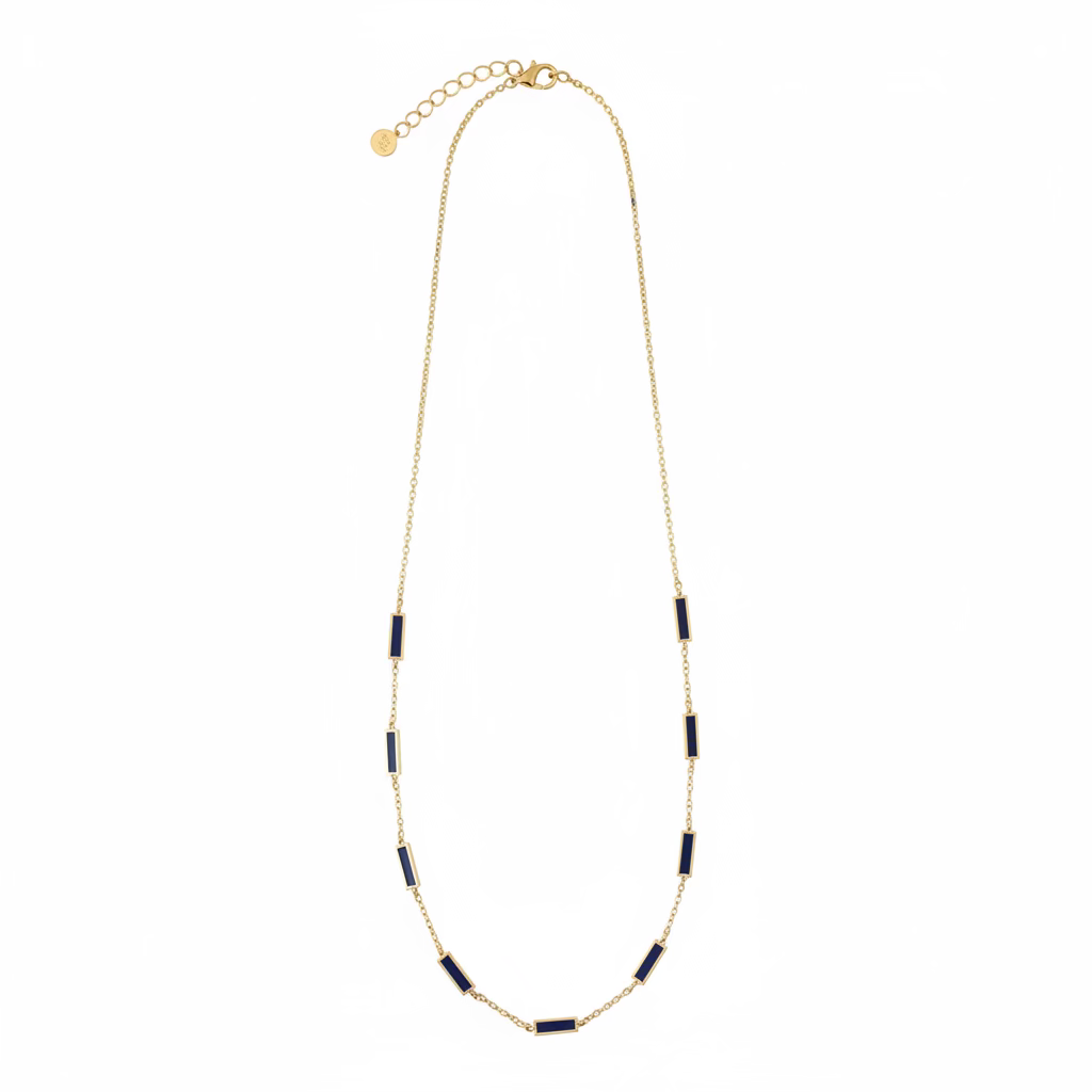 Yellow Gold Inlay Necklace Lapis Lazuli