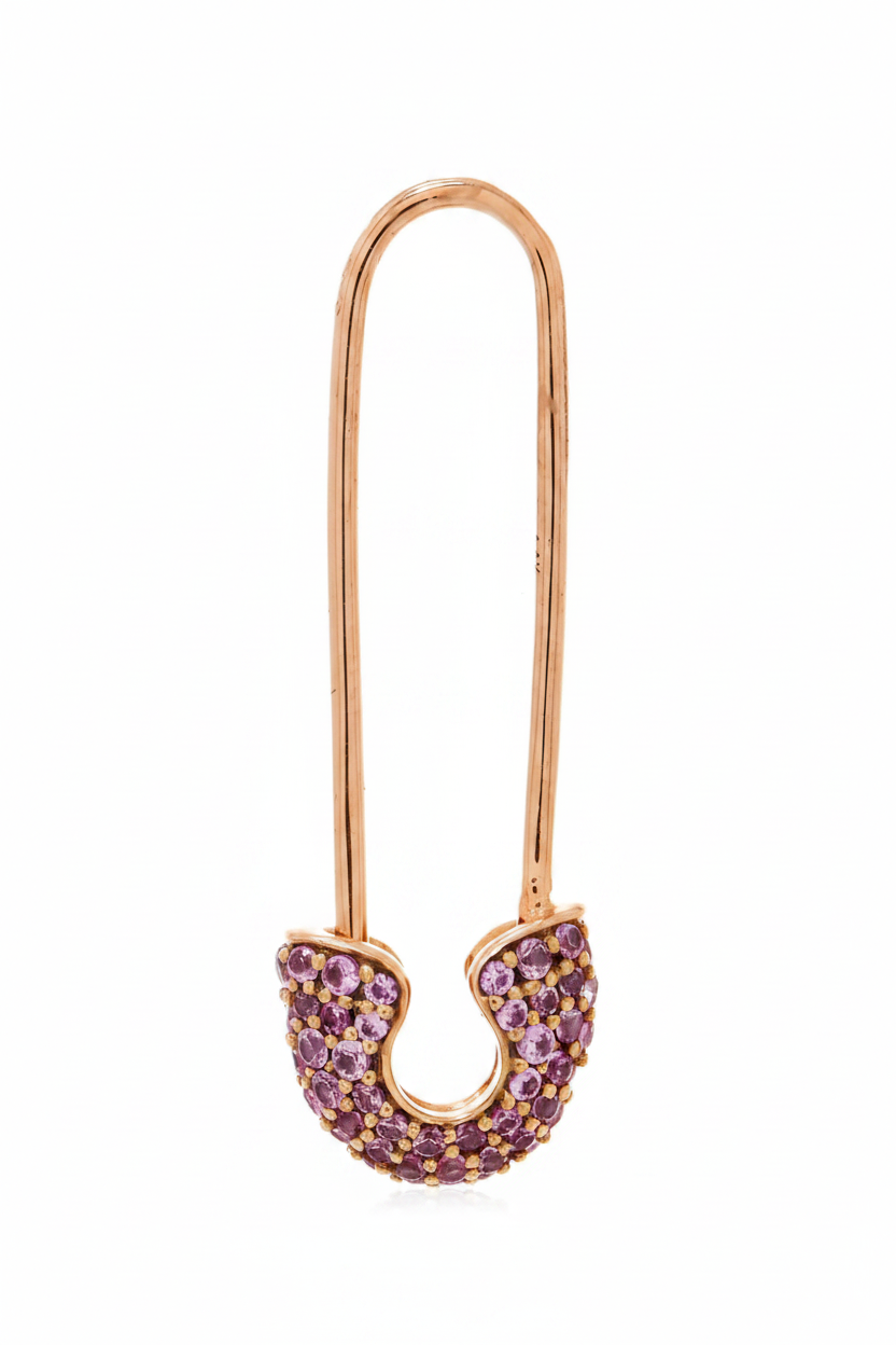 Pink Sapphire Double Side Safety Pin Earrings