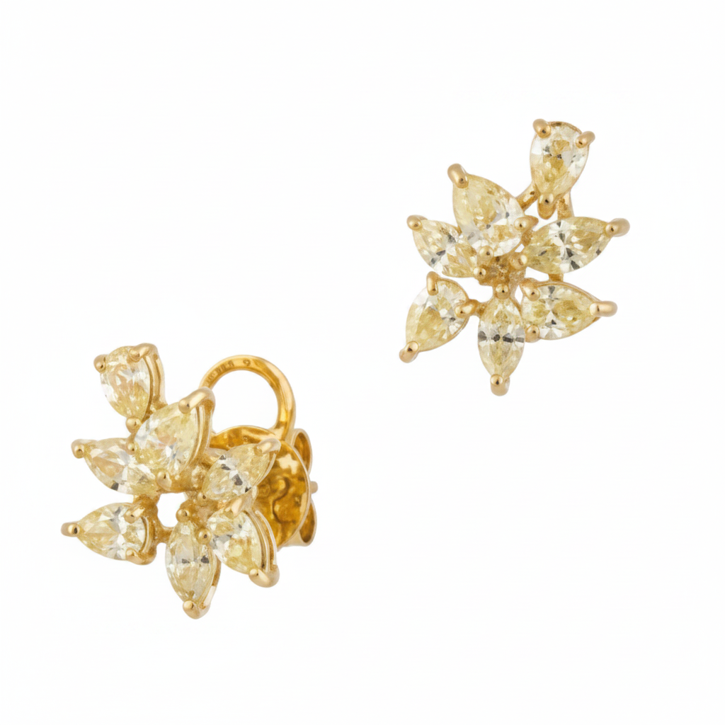 Yellow Diamond Earrings Cluster